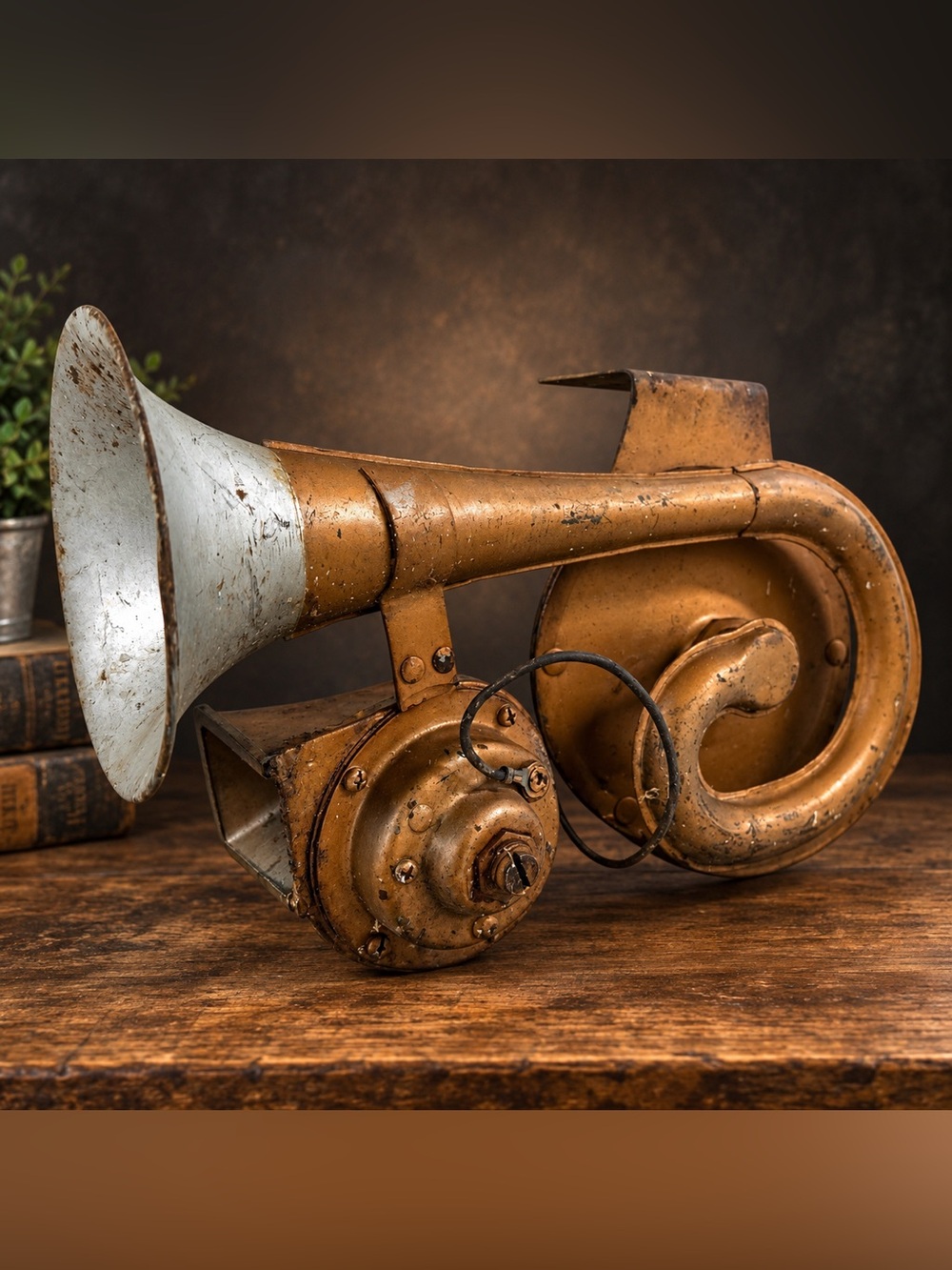 Antique 1930s Dual Electric Car Horn Trumpet Snail Horn Rat Rod 10.5”